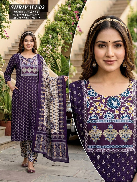 Amrah Wholesale Tlc Vol 46 Rayon Handwork Suit Set - Amrah Wholesale