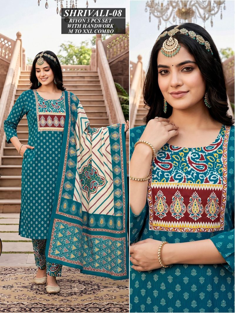 Amrah Wholesale Tlc Vol 46 Rayon Handwork Suit Set - Amrah Wholesale