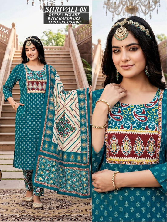 Amrah Wholesale Tlc Vol 46 Rayon Handwork Suit Set - Amrah Wholesale
