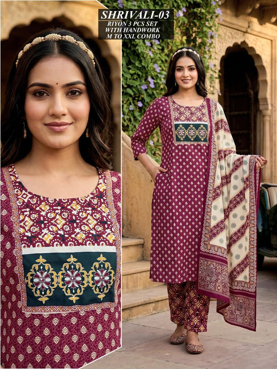 Amrah Wholesale Tlc Vol 46 Rayon Handwork Suit Set - Amrah Wholesale