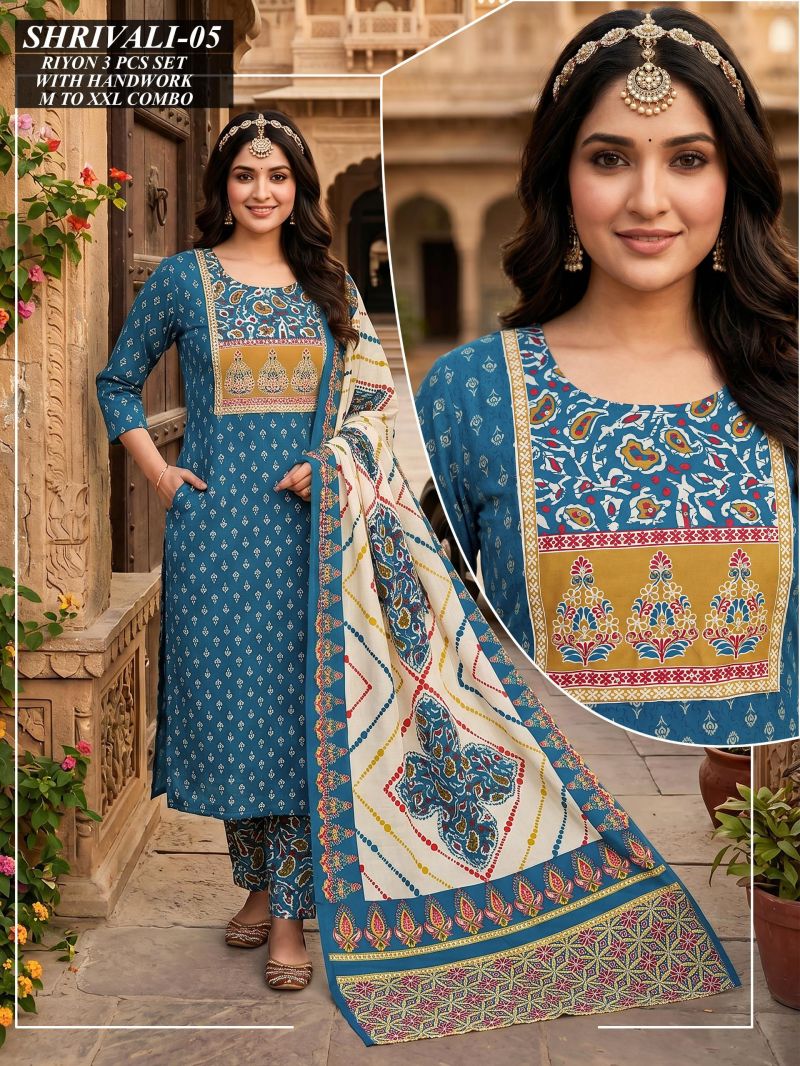 Amrah Wholesale Tlc Vol 46 Rayon Handwork Suit Set - Amrah Wholesale