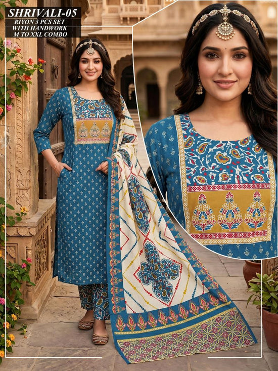 Amrah Wholesale Tlc Vol 46 Rayon Handwork Suit Set - Amrah Wholesale