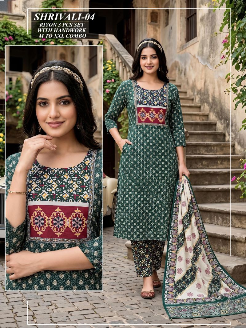 Amrah Wholesale Tlc Vol 46 Rayon Handwork Suit Set - Amrah Wholesale