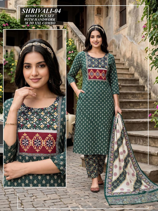 Amrah Wholesale Tlc Vol 46 Rayon Handwork Suit Set - Amrah Wholesale