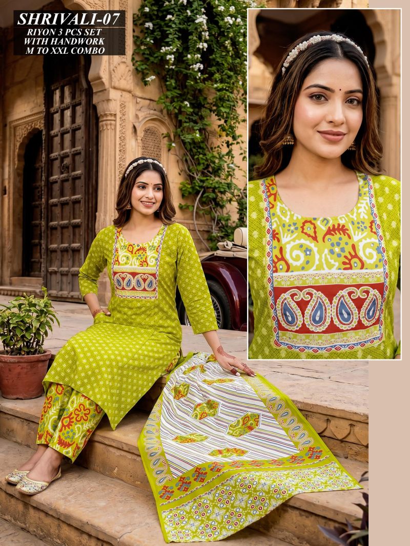 Amrah Wholesale Tlc Vol 46 Rayon Handwork Suit Set - Amrah Wholesale