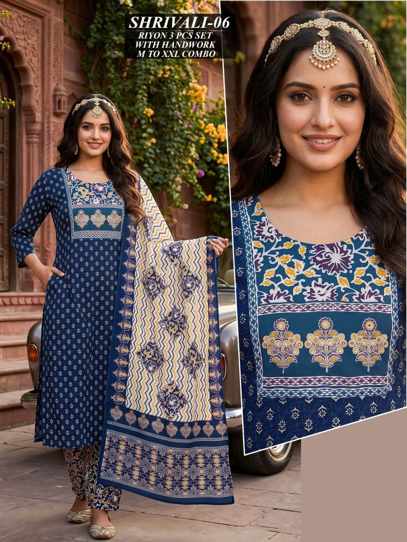 Amrah Wholesale Tlc Vol 46 Rayon Handwork Suit Set - Amrah Wholesale