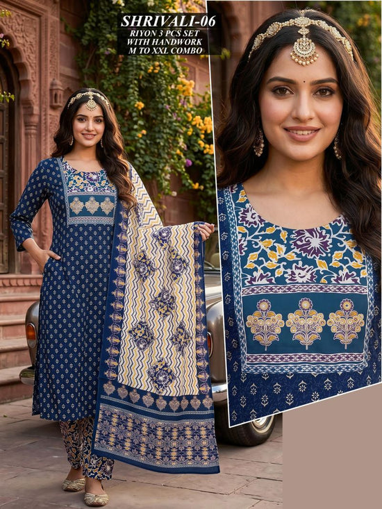 Amrah Wholesale Tlc Vol 46 Rayon Handwork Suit Set - Amrah Wholesale