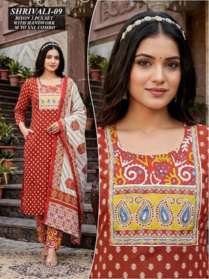 Amrah Wholesale Tlc Vol 46 Rayon Handwork Suit Set - Amrah Wholesale