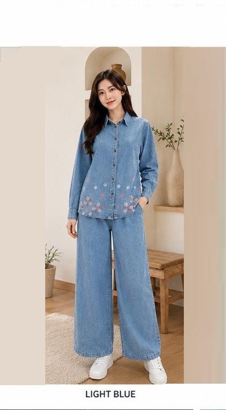 Amrah Wholesale Tlc Vol 49 Denim Floral Printed Stitched Co Ord Set - Amrah Wholesale