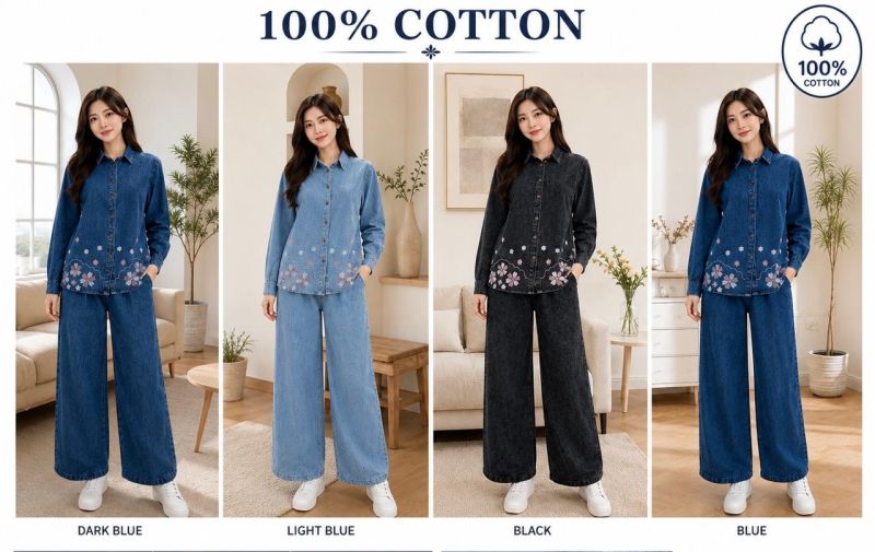 Amrah Wholesale Tlc Vol 49 Denim Floral Printed Stitched Co Ord Set - Amrah Wholesale