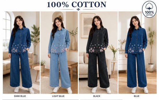 Amrah Wholesale Tlc Vol 49 Denim Floral Printed Stitched Co Ord Set - Amrah Wholesale