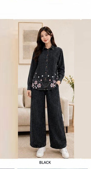 Amrah Wholesale Tlc Vol 49 Denim Floral Printed Stitched Co Ord Set - Amrah Wholesale