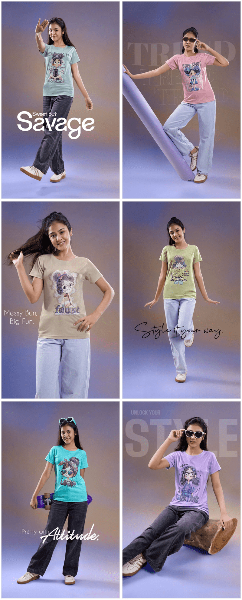 Amrah Wholesale Tlc Vol 50 Kids Tencel Fancy Sticker Printed T-Shirt - Amrah Wholesale