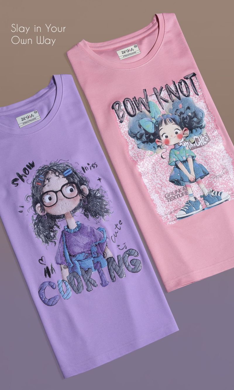 Amrah Wholesale Tlc Vol 50 Kids Tencel Fancy Sticker Printed T-Shirt - Amrah Wholesale