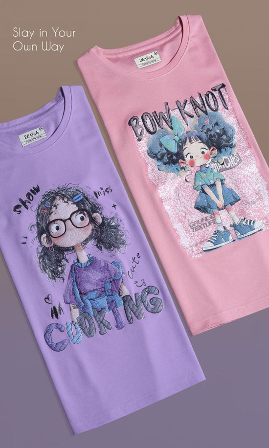 Amrah Wholesale Tlc Vol 50 Kids Tencel Fancy Sticker Printed T-Shirt - Amrah Wholesale
