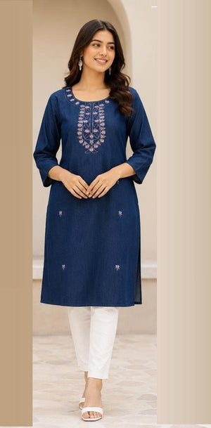 Amrah Wholesale Tlc Vol 53 Premium Denim Embroidered Kurti - Amrah Wholesale