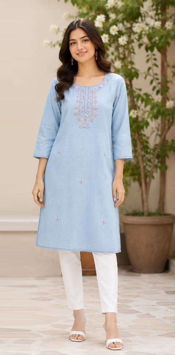 Amrah Wholesale Tlc Vol 53 Premium Denim Embroidered Kurti - Amrah Wholesale