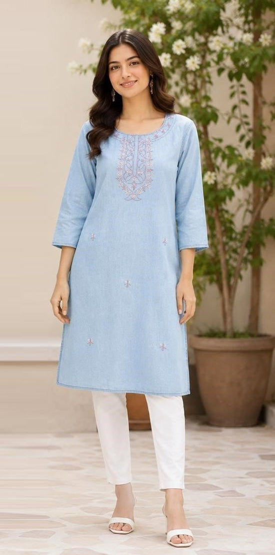 Amrah Wholesale Tlc Vol 53 Premium Denim Embroidered Kurti - Amrah Wholesale