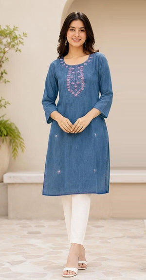 Amrah Wholesale Tlc Vol 53 Premium Denim Embroidered Kurti - Amrah Wholesale