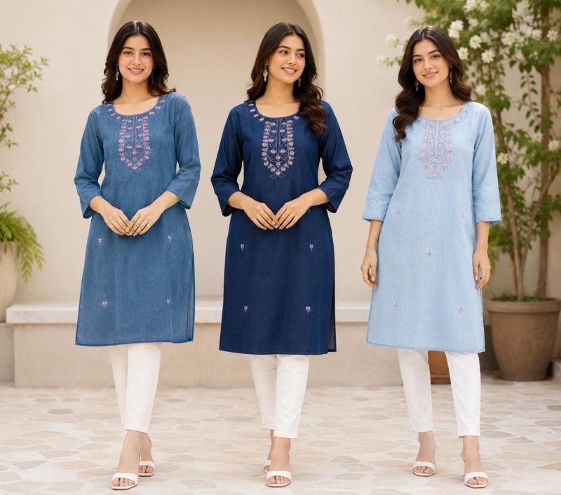 Amrah Wholesale Tlc Vol 53 Premium Denim Embroidered Kurti - Amrah Wholesale