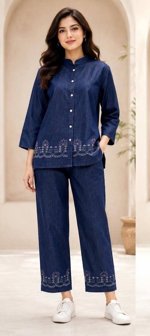 Amrah Wholesale Tlc Vol 55 Premium Denim Embroidered Co-Ord Set