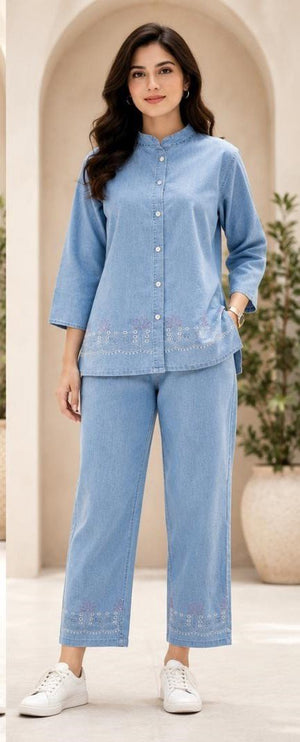 Amrah Wholesale Tlc Vol 55 Premium Denim Embroidered Co-Ord Set - Amrah Wholesale