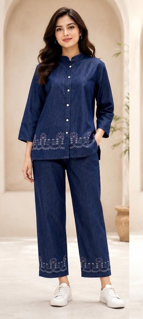 Amrah Wholesale Tlc Vol 55 Premium Denim Embroidered Co-Ord Set - Amrah Wholesale