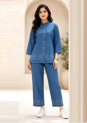Amrah Wholesale Tlc Vol 55 Premium Denim Embroidered Co-Ord Set - Amrah Wholesale