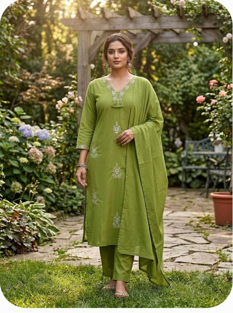 Amrah Wholesale TLC Vol 57 Cotton Embroidered Kurti Pant Dupatta Set - Amrah Wholesale