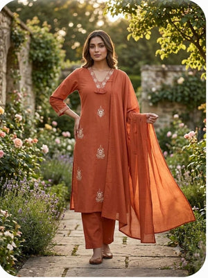 Amrah Wholesale TLC Vol 57 Cotton Embroidered Kurti Pant Dupatta Set - Amrah Wholesale