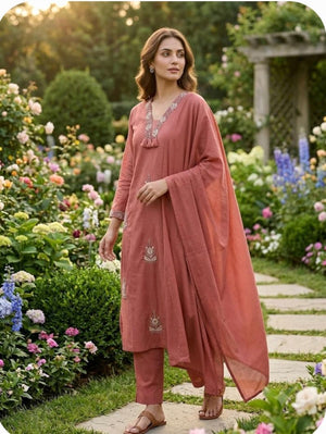 Amrah Wholesale TLC Vol 57 Cotton Embroidered Kurti Pant Dupatta Set - Amrah Wholesale