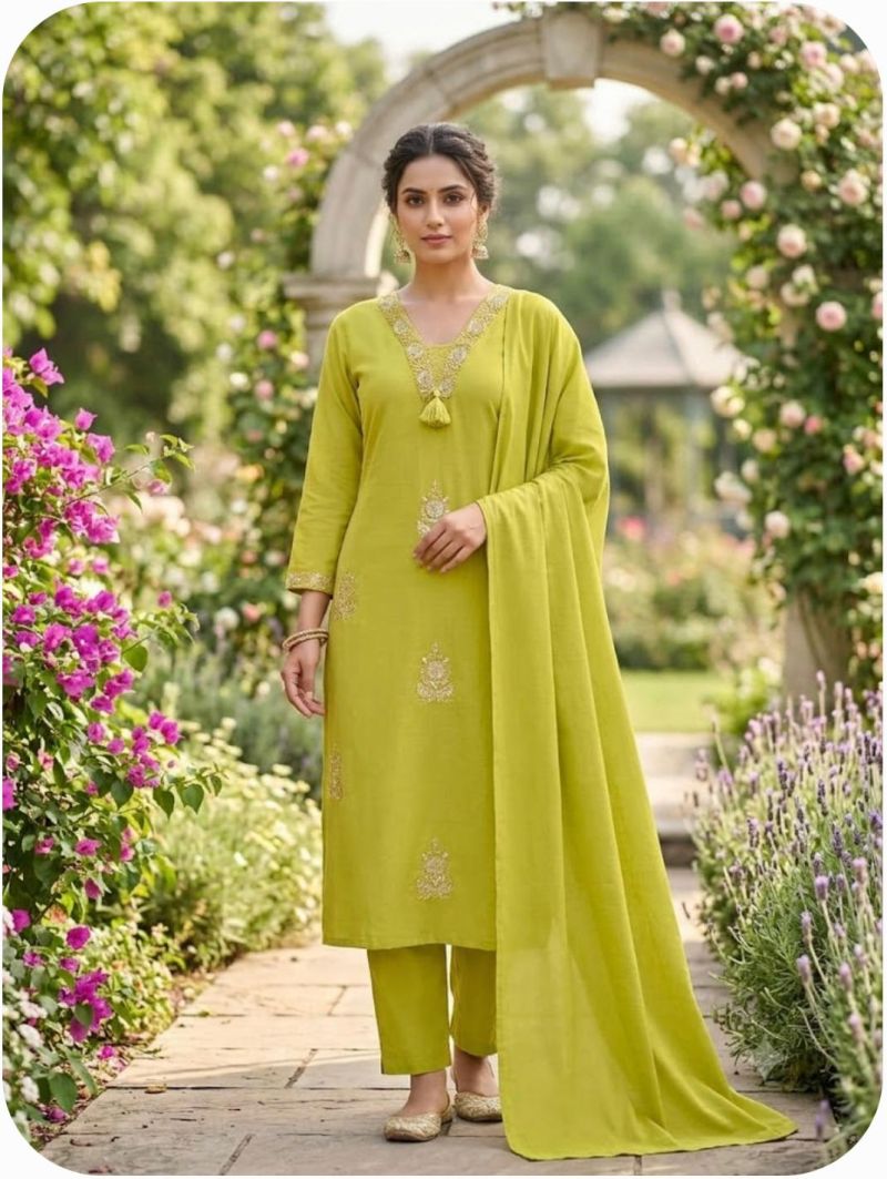 Amrah Wholesale TLC Vol 57 Plus Size Cotton Embroidered Kurti Pant Dupatta Set - Amrah Wholesale