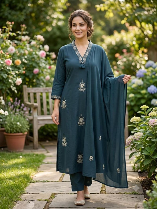 Amrah Wholesale TLC Vol 57 Plus Size Cotton Embroidered Kurti Pant Dupatta Set - Amrah Wholesale