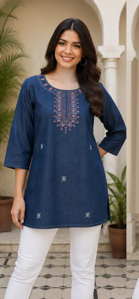 Amrah Wholesale Tlc Vol 60 Premium Denim Embroidered Short Kurti