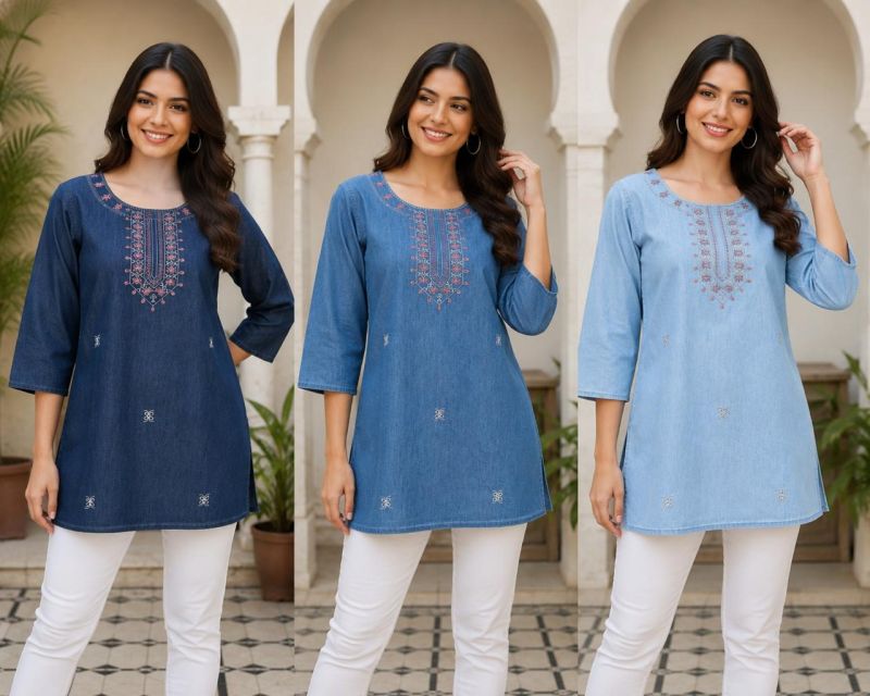 Amrah Wholesale Tlc Vol 60 Premium Denim Embroidered Short Kurti