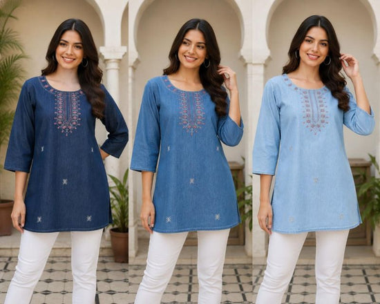 Amrah Wholesale Tlc Vol 60 Premium Denim Embroidered Short Kurti