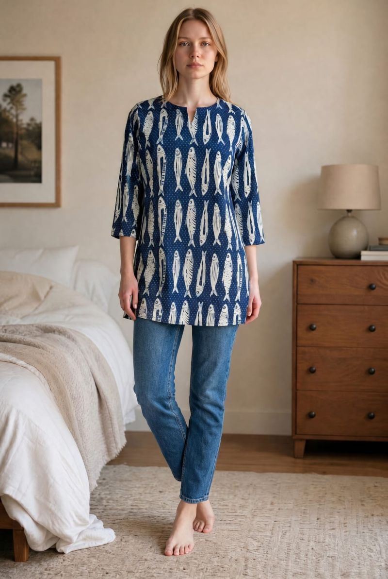 Amrah Wholesale Tlc Vol 61 Cotton Indigo Printed Short Kurti