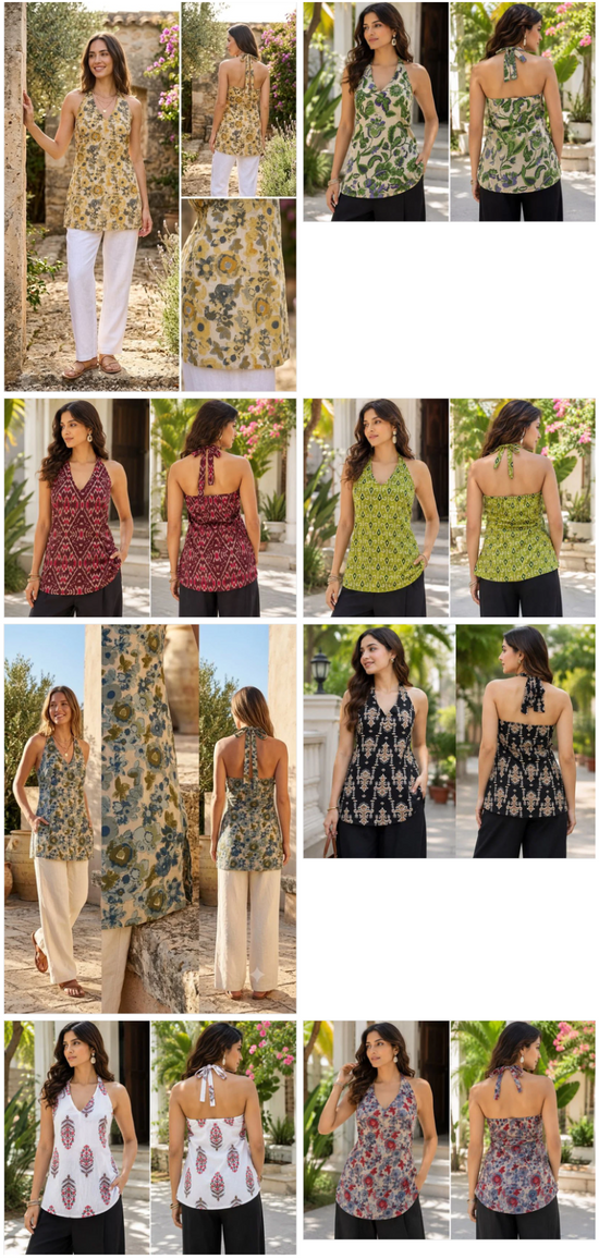 Amrah Wholesale Tlc Vol 63 Cotton Printed Halter Neck Short Kurti