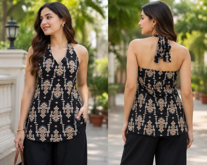 Amrah Wholesale Tlc Vol 63 Cotton Printed Halter Neck Short Kurti