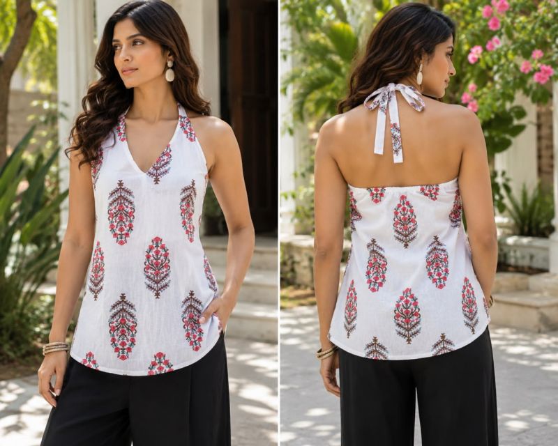Amrah Wholesale Tlc Vol 63 Cotton Printed Halter Neck Short Kurti