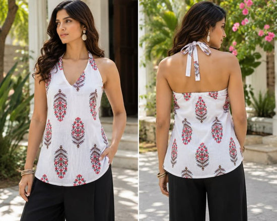 Amrah Wholesale Tlc Vol 63 Cotton Printed Halter Neck Short Kurti
