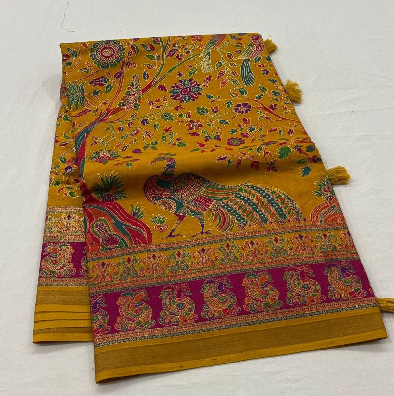 Amrah Wholesale Tunisha Silk Handloom Silk Zari Border Printed Saree