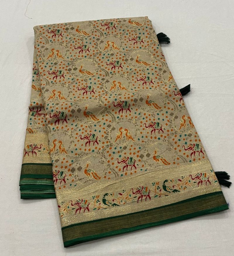 Amrah Wholesale Tunisha Silk Handloom Silk Zari Border Printed Saree