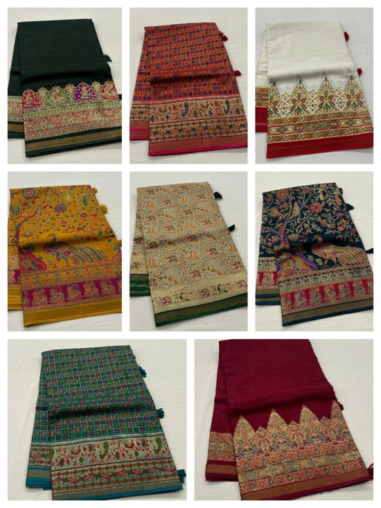 Amrah Wholesale Tunisha Silk Handloom Silk Zari Border Printed Saree