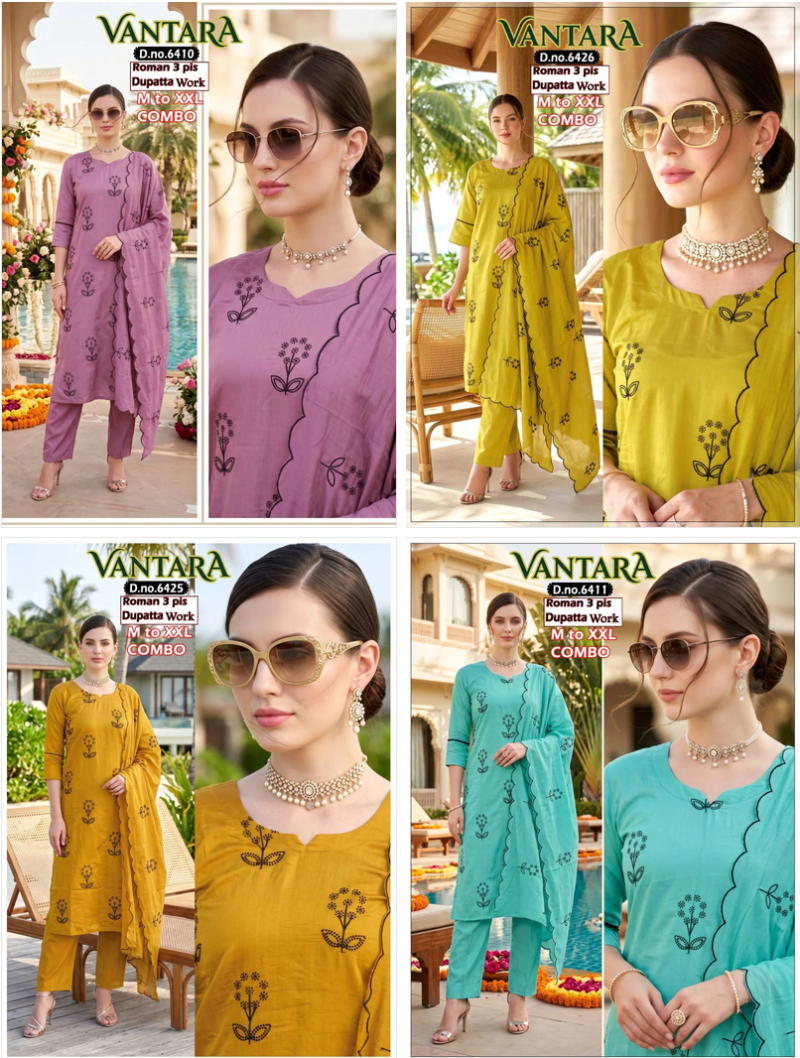 Amrah Wholesale Vantara Combo Roman Silk Kurti Pant Dupatta Set