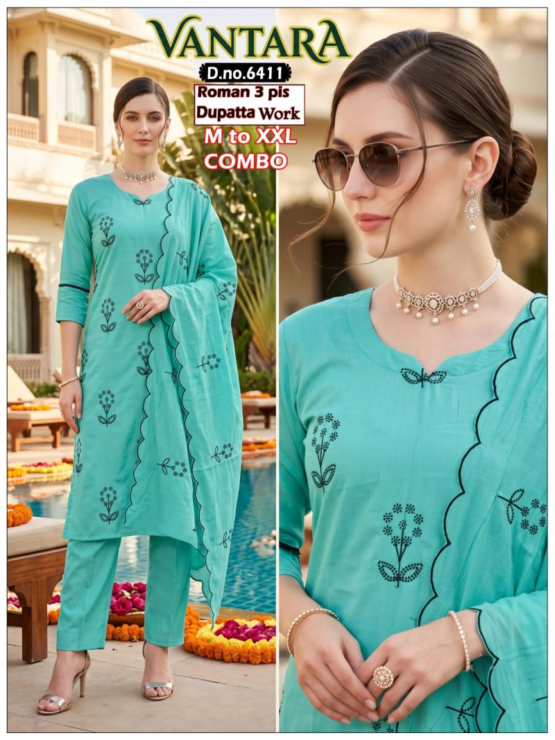 Amrah Wholesale Vantara Combo Roman Silk Kurti Pant Dupatta Set