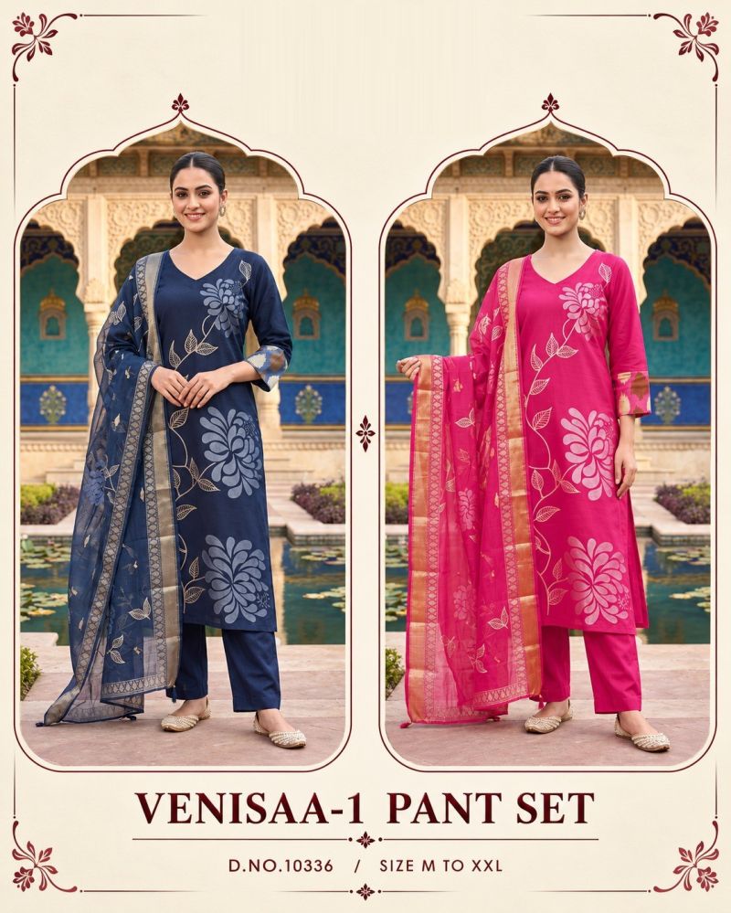 Amrah Wholesale Venisaa 10336 Berlin Silk Printed Kurti Pant Dupatta Set