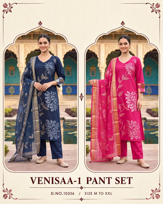 Amrah Wholesale Venisaa 10336 Berlin Silk Printed Kurti Pant Dupatta Set