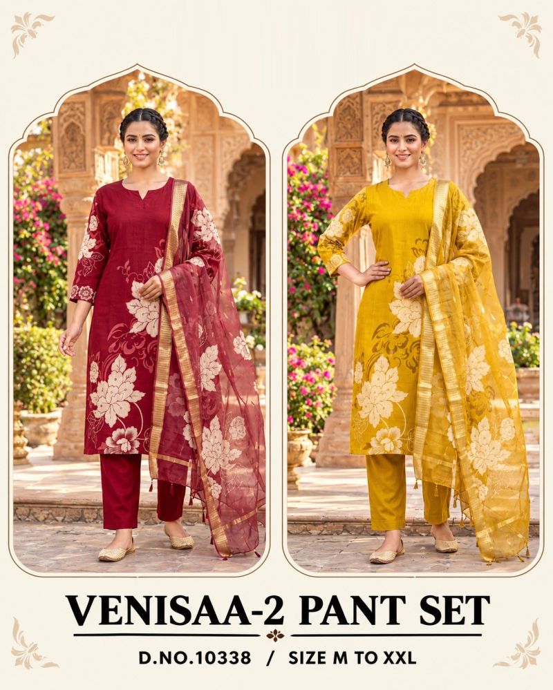 Amrah Wholesale Venisaa 10338 Berlin Silk Printed Kurti Pant Dupatta Set