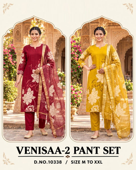 Amrah Wholesale Venisaa 10338 Berlin Silk Printed Kurti Pant Dupatta Set